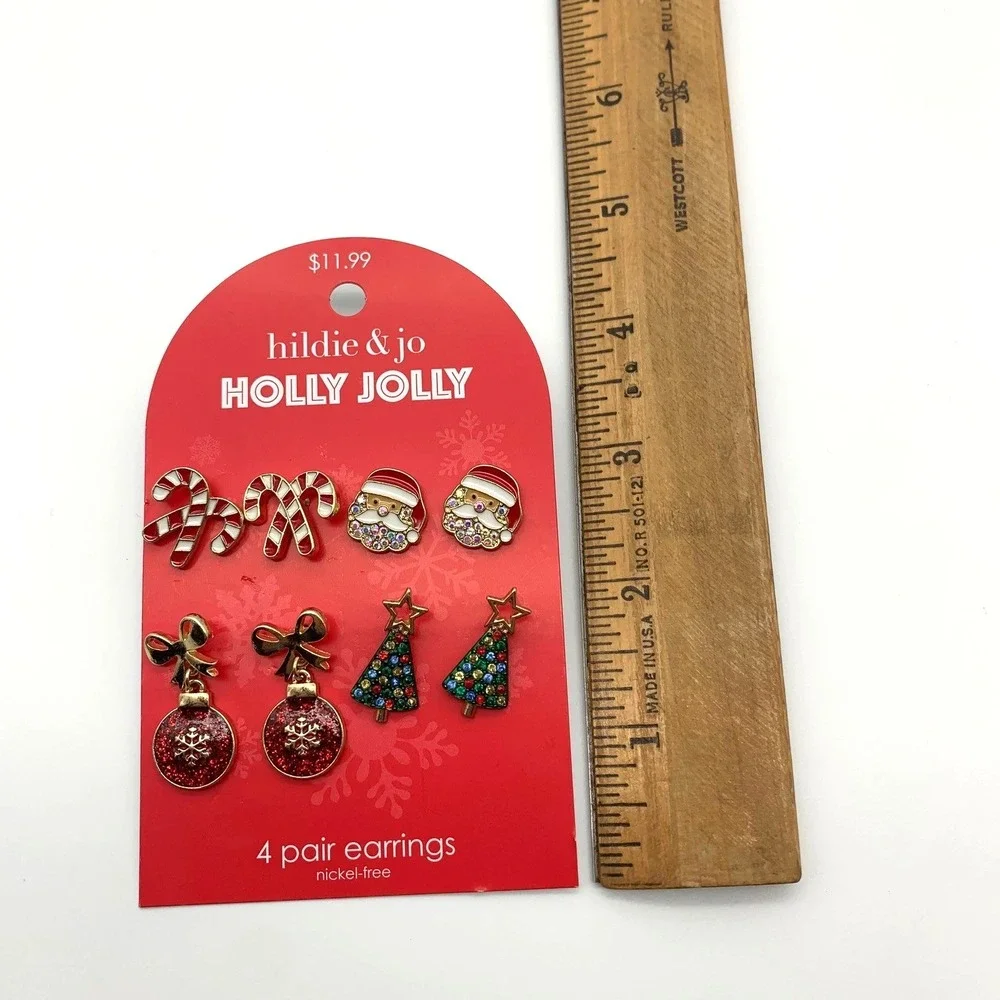 Christmas Earrings Lot 6‎ Pairs Mickey Peppermint Candy Cane Santa Tree